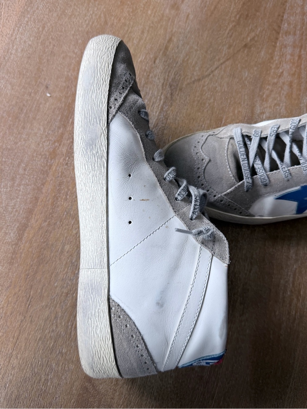 Golden Goose Mid Star Beige Suede High-Top Sneakers with Blue Star/Pink Pull Tab - Picture 7 of 16